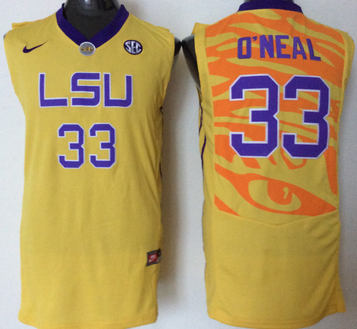Men's LSU Tigers Shaquille O'Neal #33 Gold Jersey